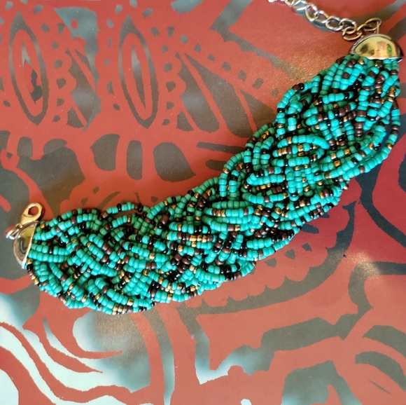 Vintage Turquoise Bracelet Braided a Glass Beads. - Picture 4 of 6